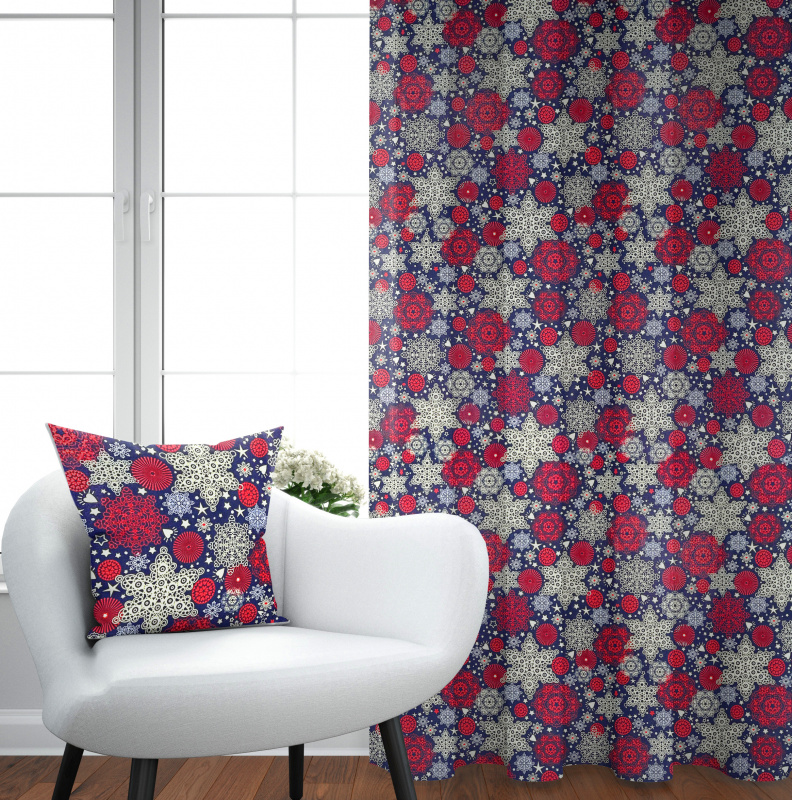 Ervi bavlněný závěs - sněhové vločky na modrém