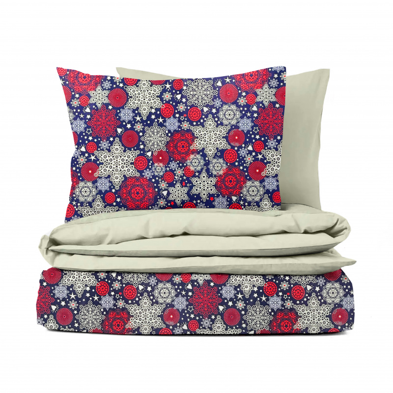 Ervi bavlněné povlečení oboustranné - sněhové vločky na modrém/béžové