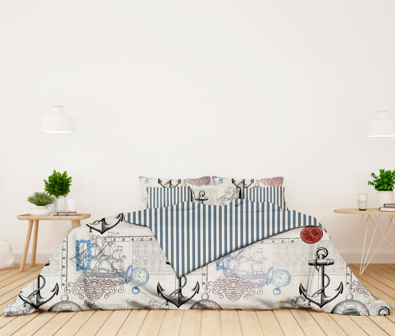 Ervi bavlněné povlečení oboustranné - mořský vzor/pruhy