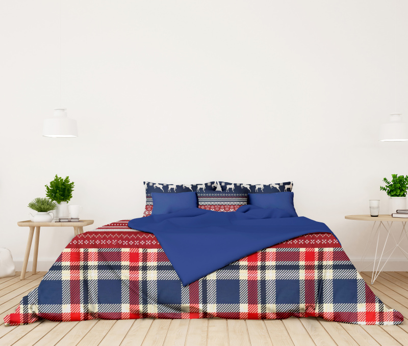 Ervi bavlněné povlečení oboustranné -  výšivka a jeleny/modré