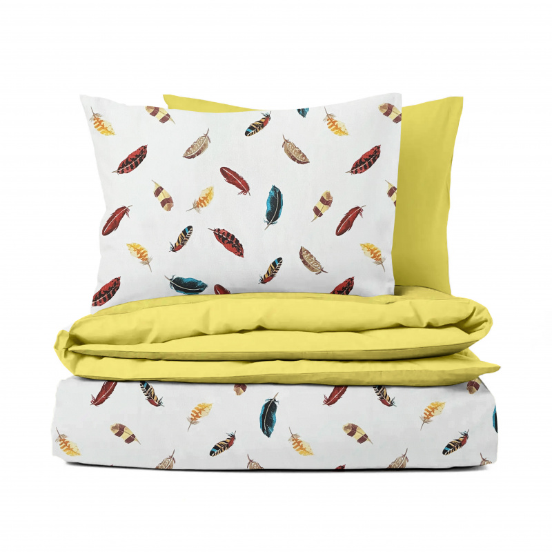 Ervi bavlněné povlečení oboustranné -  barevné peří/žluté
