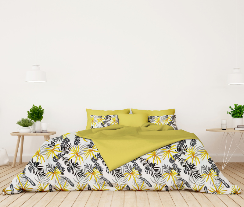 Ervi bavlněné povlečení oboustranné - tropická flora/žluté