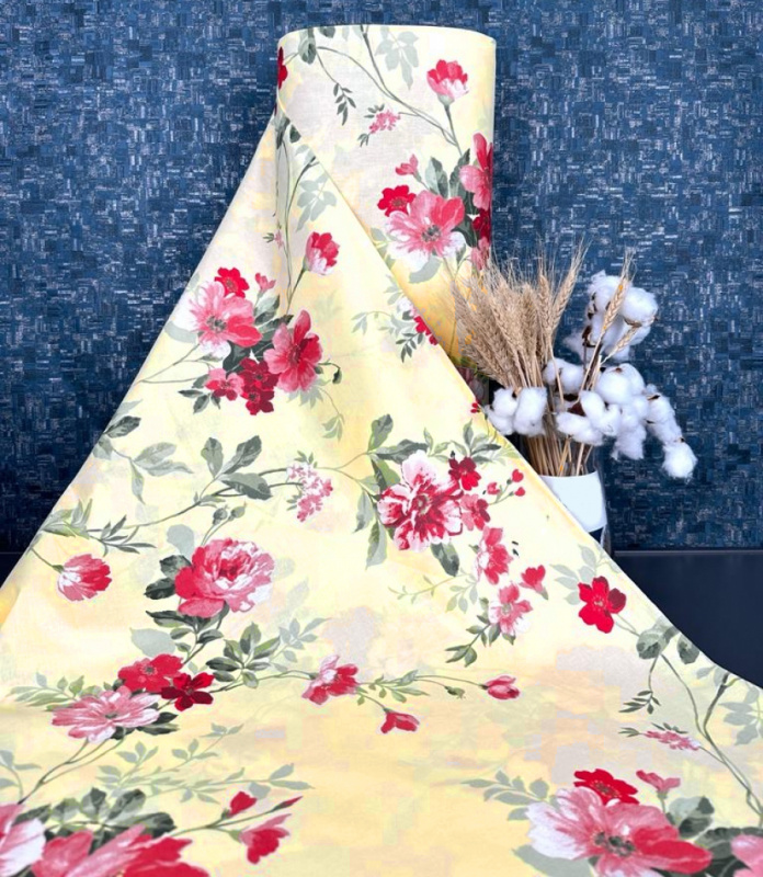 Ervi Bavlněná látka/plátno š.240cm - květy na žlutém č.26755-3, metráž