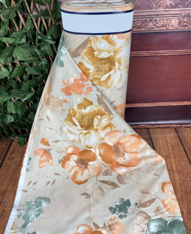 Ervi bavlna  š.240cm - oranžové akvarelové květiny č.11637-6 , metráž