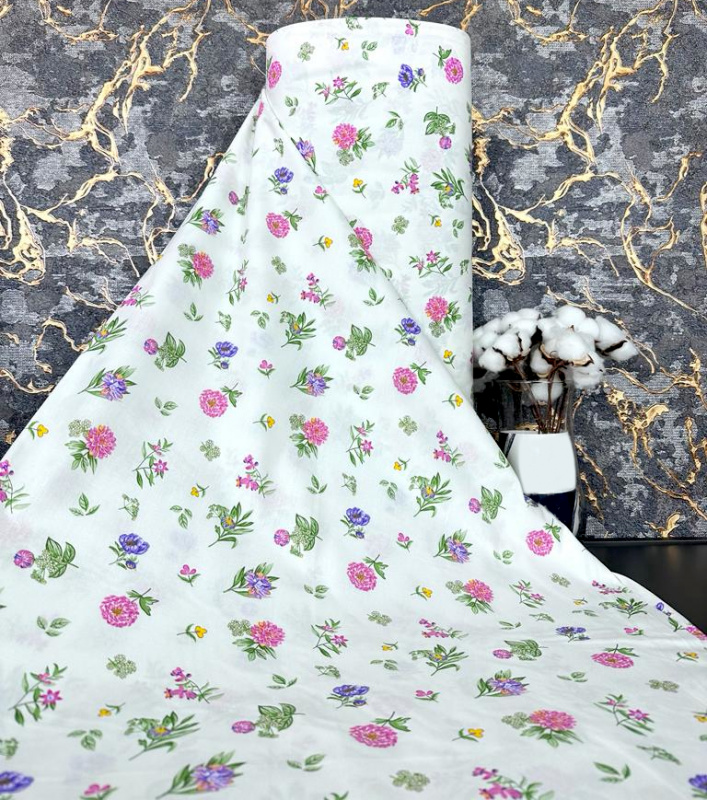 Ervi bavlna  š.240cm - Modré a růžové květinky - 28923-4, metráž