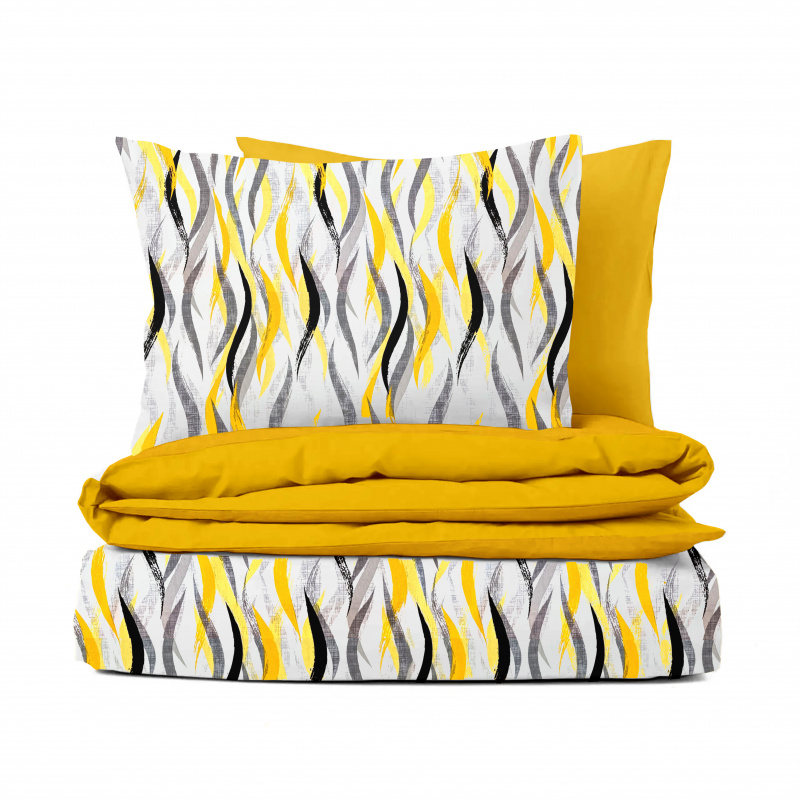 Ervi bavlněné povlečení oboustranné - žluto-šedé vlny/žluté