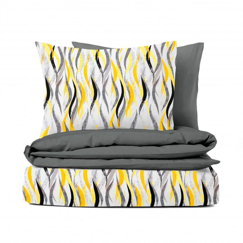 Ervi bavlněné povlečení oboustranné - žluto-šedé vlny/šedé