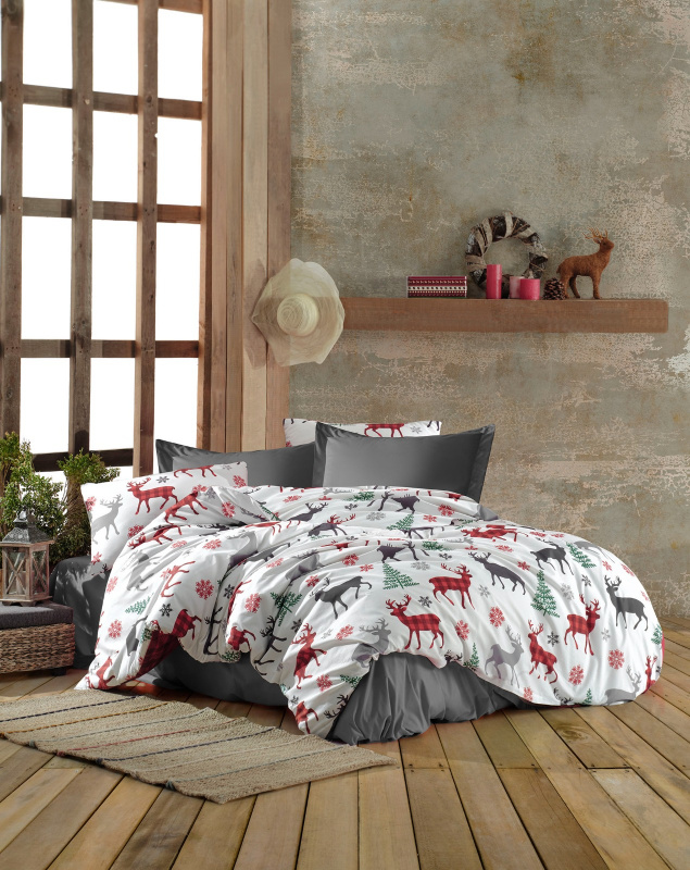 Ervi bavlněné povlečení oboustranné - Vánoční Jeleni/šedé