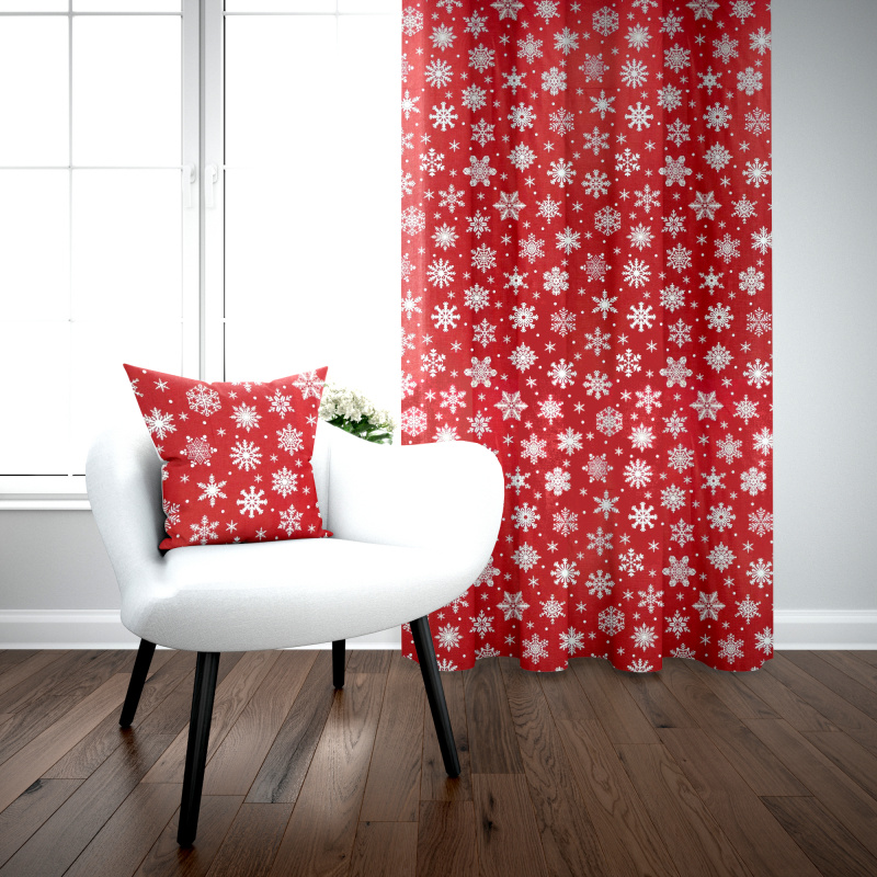 Ervi bavlněný závěs - sněhové vločky na červeném