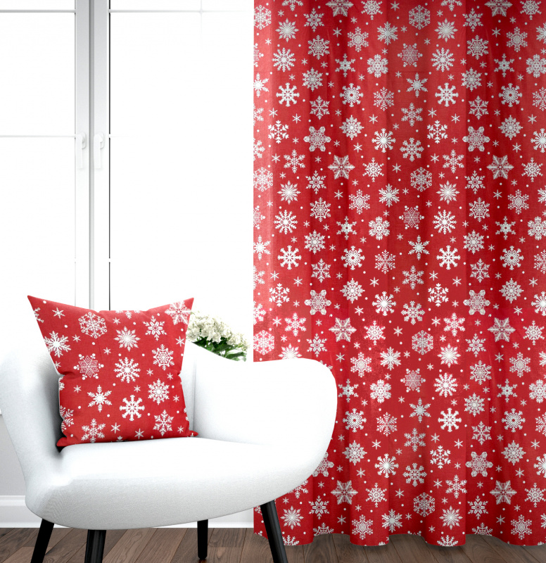 Ervi bavlněný závěs - sněhové vločky na červeném