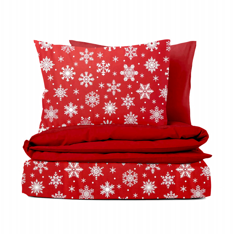 Ervi bavlněné povlečení oboustranné - sněhové vločky na červeném/červené