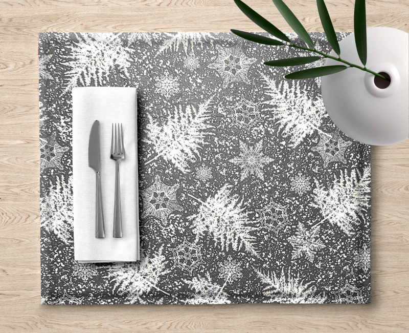 Ervi dekorační prostírání na stůl - námraza na listech na šedém