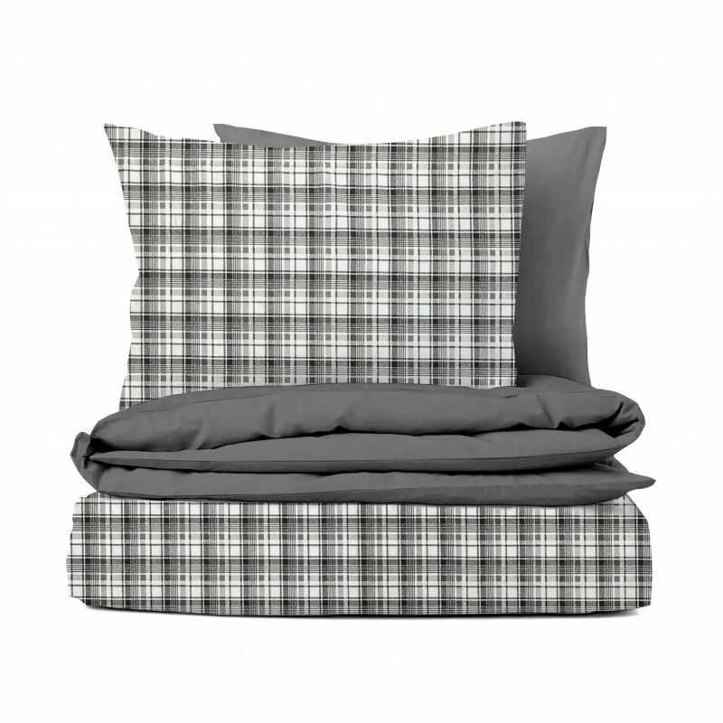Ervi flanelové povlečení oboustranné - bílo-černé karo/tmavě šedé