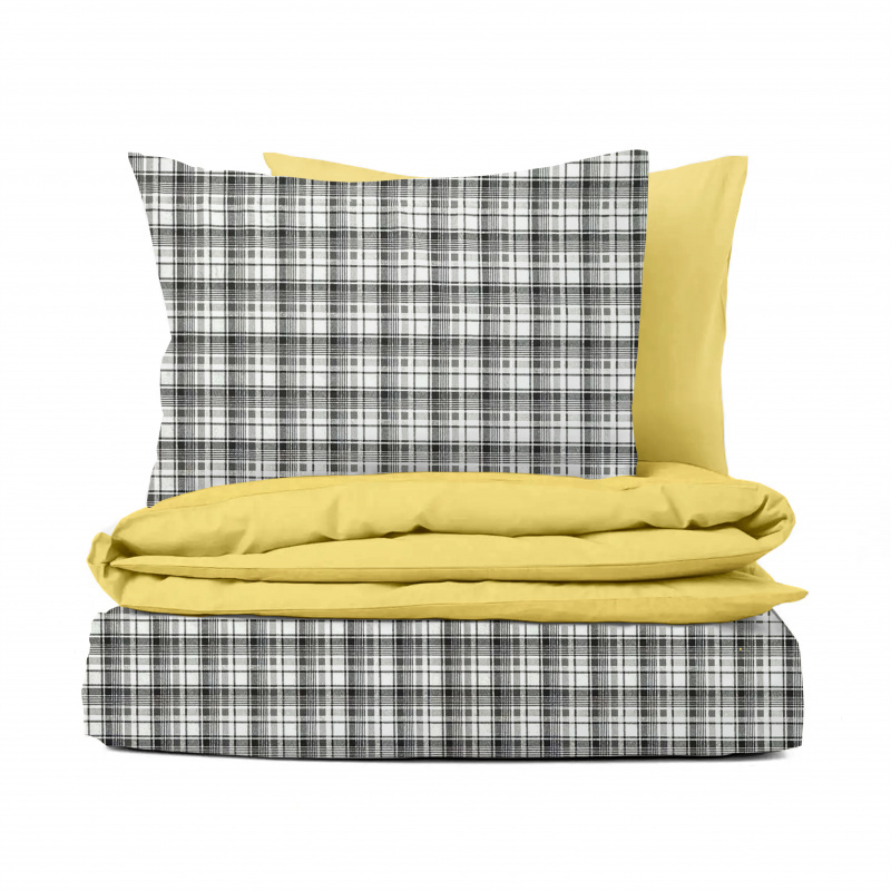Ervi flanelové povlečení oboustranné - bílo-černé karo/žluté