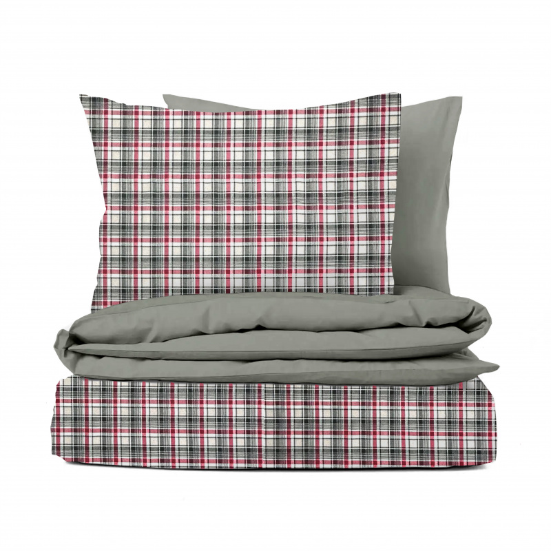 Ervi flanelové povlečení oboustranné - vínovo-černé karo/šedé