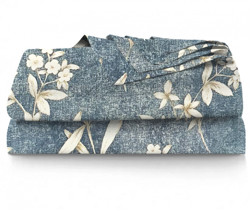 Ervi bavlněné prostěradlo - bílé květinky na modrém