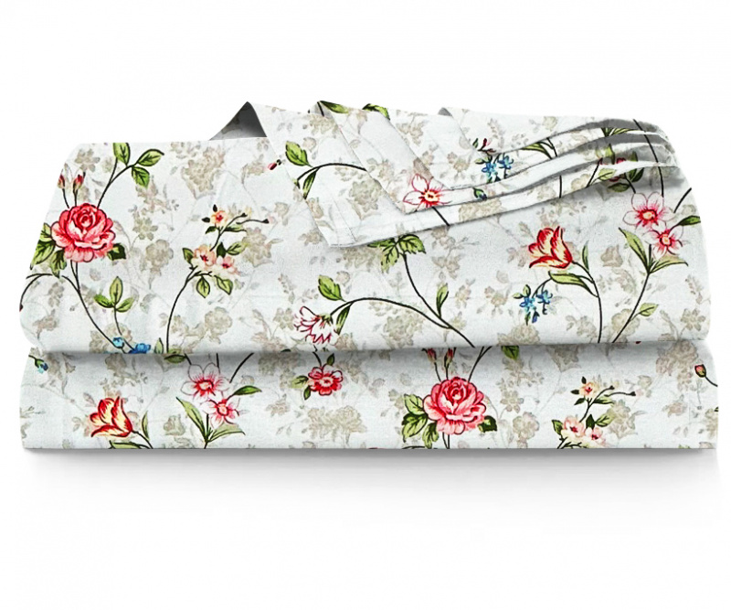 Ervi bavlněné prostěradlo - pnoucí květy na bílém