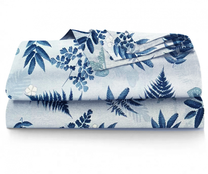 Ervi bavlněné prostěradlo - Akvarelové lístky na modrém