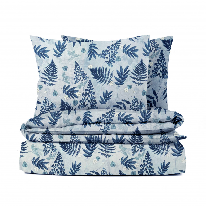 Ervi bavlněné povlečení - Akvarelové lístky na modrém