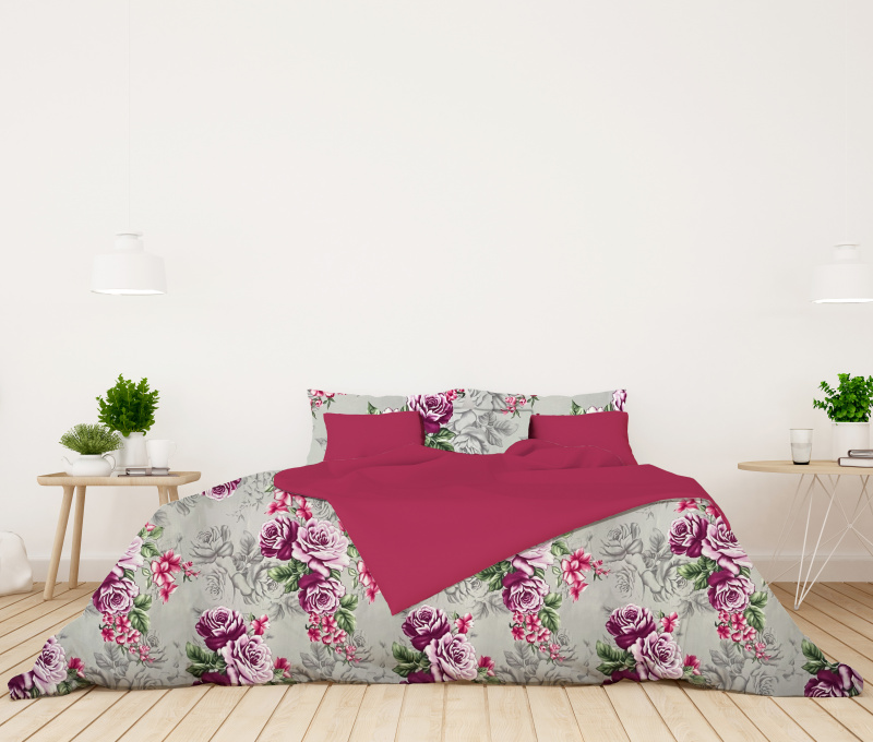 Ervi Bavlněné Saténové povlečení DELUXE DUO - Růže fialové/fuchsia