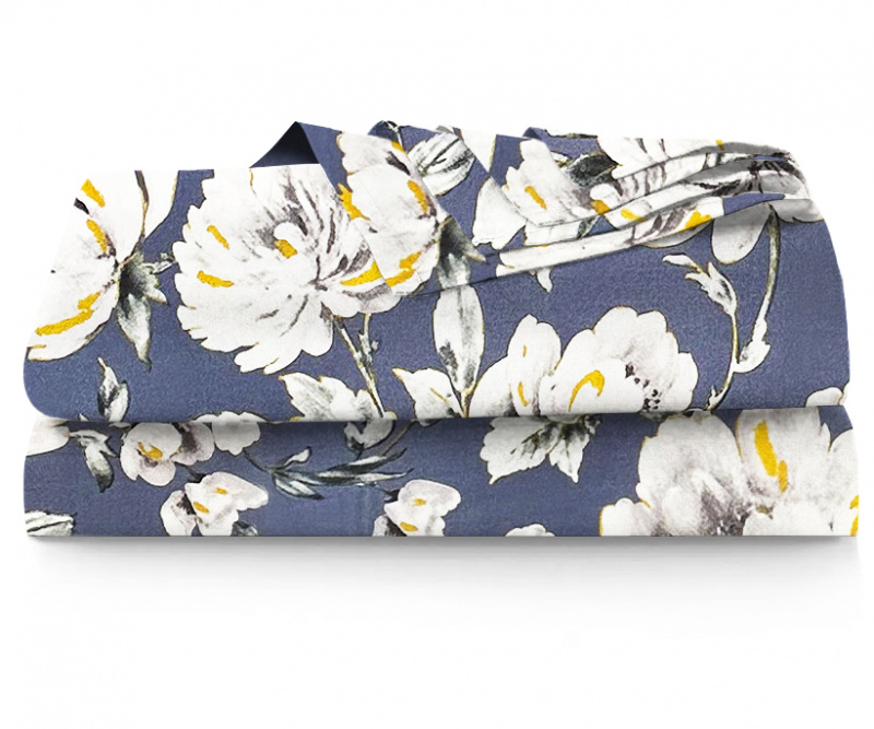 Ervi Saténové prostěradlo - pivoňky na modrém
