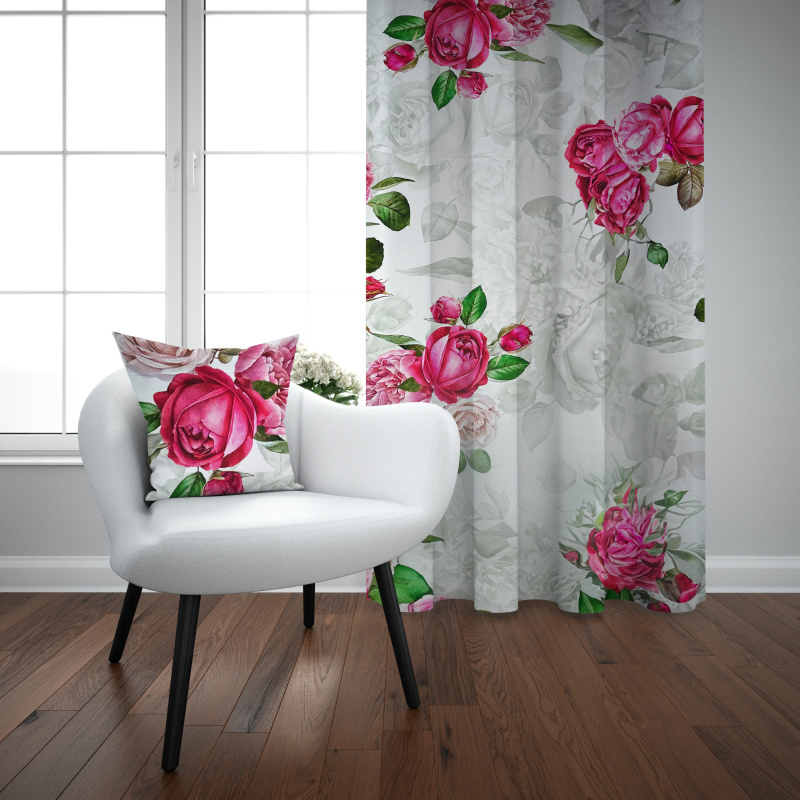 Ervi Saténový závěs DELUXE - Růžové růže a pivoňky