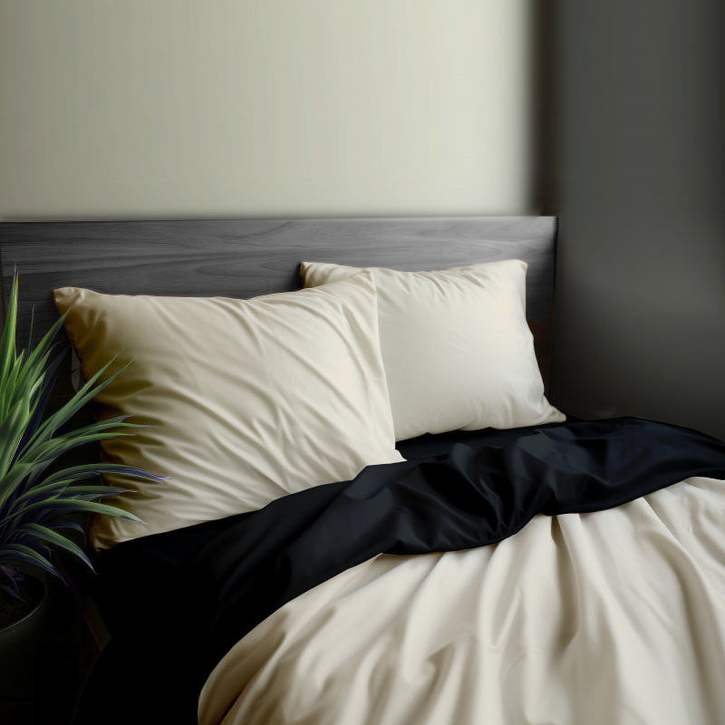 Ervi Luxsusní saténové oboustranné bavlněné povlečení - béžové/černé