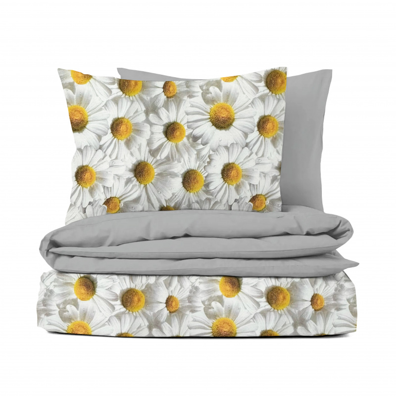 Ervi Bavlněné Saténové povlečení DELUXE DUO - Heřmanek/šedé