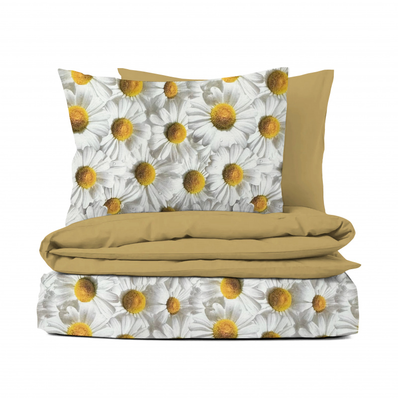 Ervi Bavlněné Saténové povlečení DELUXE DUO - Heřmanek/zlaté