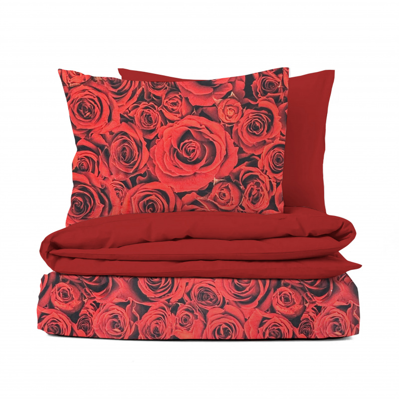 Ervi Bavlněné Saténové povlečení DELUXE DUO - Margo/červené