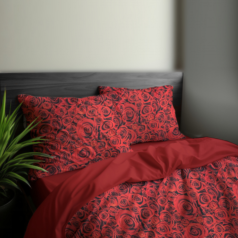 Ervi Bavlněné Saténové povlečení DELUXE DUO - Margo/červené