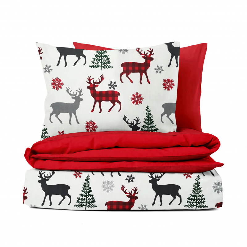 Ervi bavlněné povlečení oboustranné - Vánoční Jeleni/červené