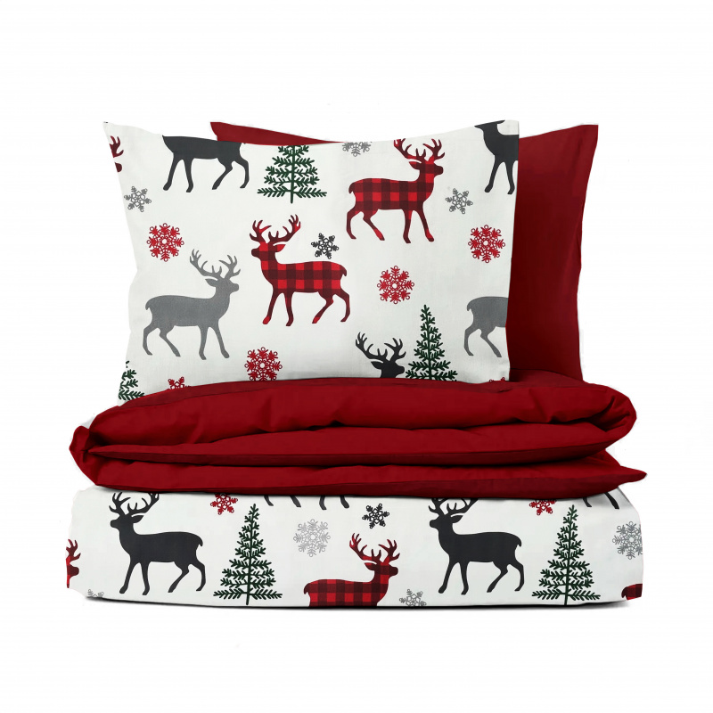 Ervi bavlněné povlečení oboustranné - Vánoční Jeleni/bordo