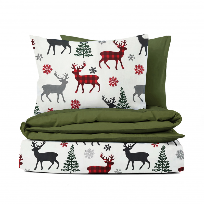 Ervi bavlněné povlečení oboustranné - Vánoční Jeleni/olivové