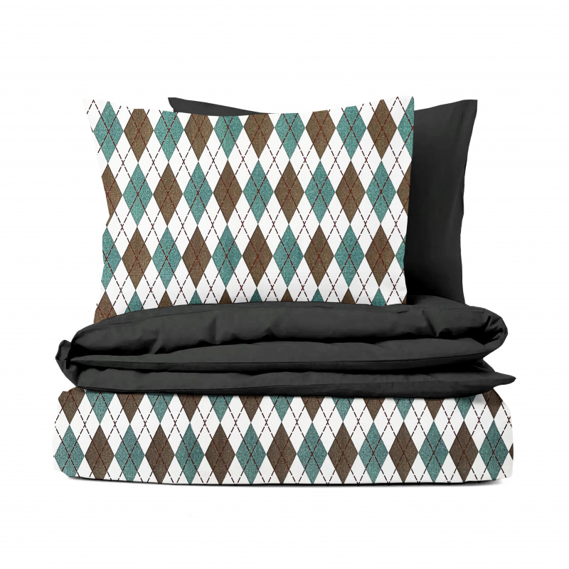 Ervi flanelové povlečení - Harlekýn tyrkysově hnědé/černé