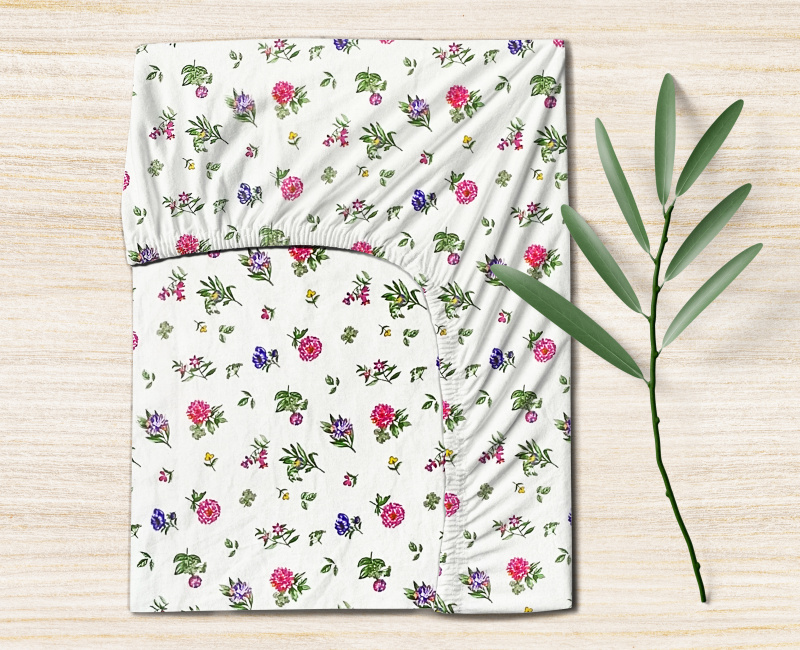 Ervi bavlněné napínací prostěradlo - Modré a růžové květinky