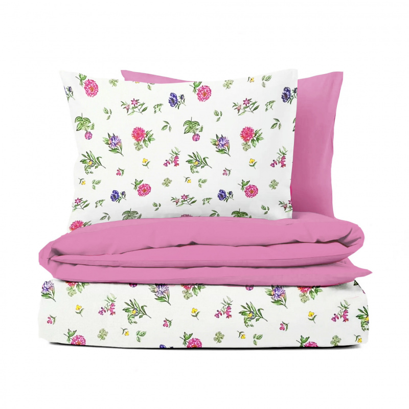Ervi bavlněné povlečení oboustranné - Modré a růžové květinky/růžové