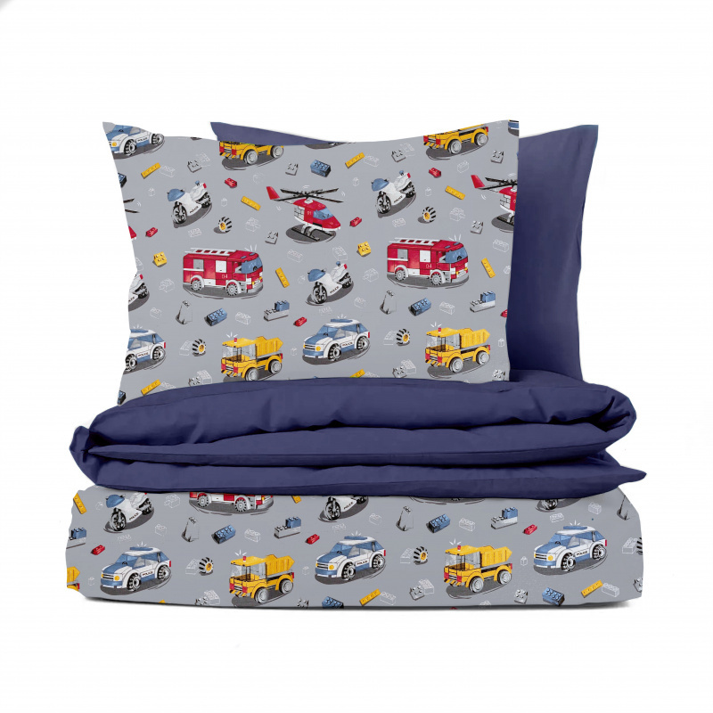 Ervi bavlněné povlečení oboustranné - autíčká a vrtulníky/tmavě modré