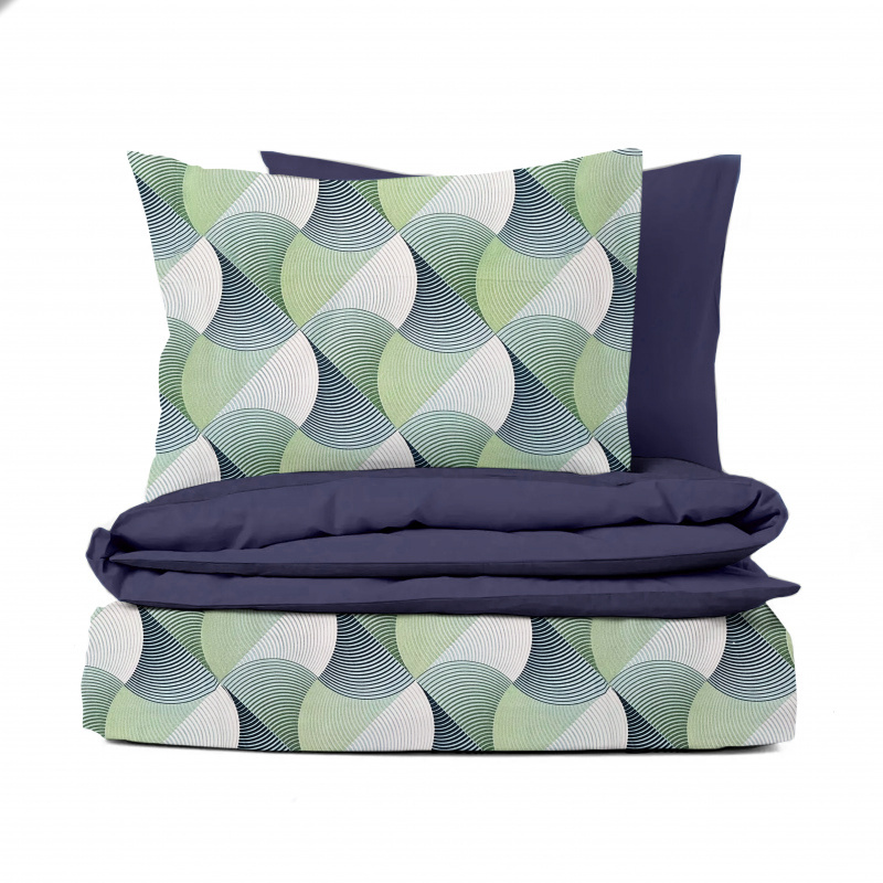 Ervi bavlněné povlečení oboustranné - Vlnění zelené/tmavě modré