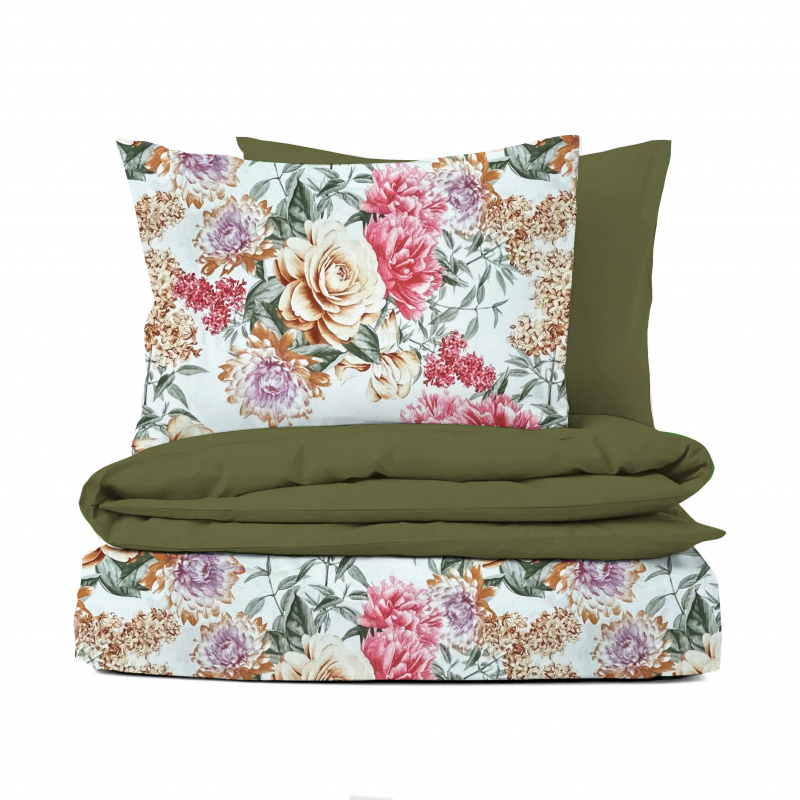 Ervi bavlněné povlečení oboustranné - Květinová zahrada/olivové