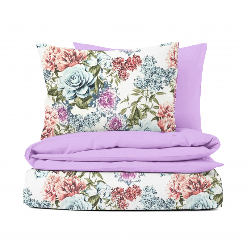 Ervi bavlněné povlečení oboustranné - Květinová zahrada 2/fialové