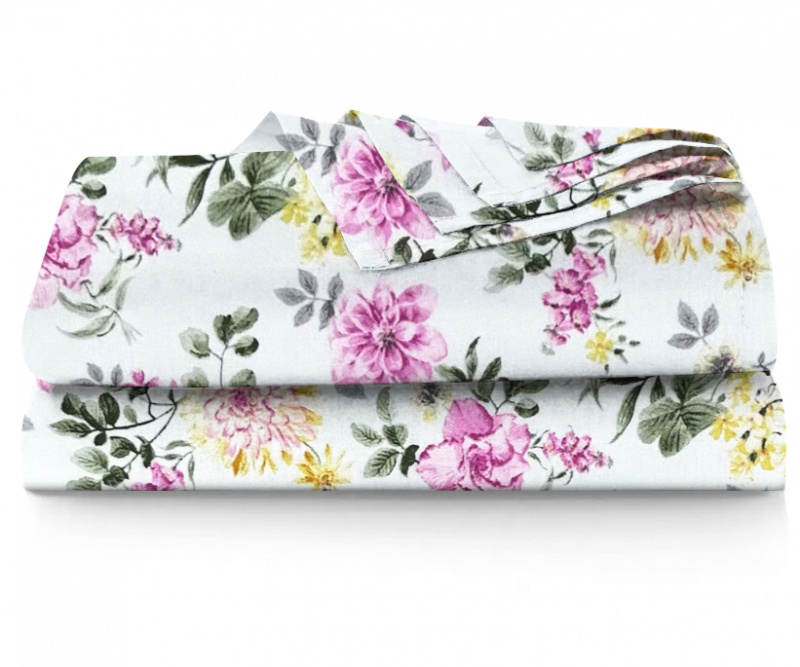 Ervi bavlněné prostěradlo - barevné  květiny na bílém