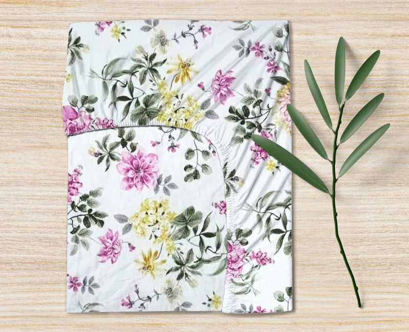 Ervi bavlněné napínací prostěradlo - barevné  květiny na bílém