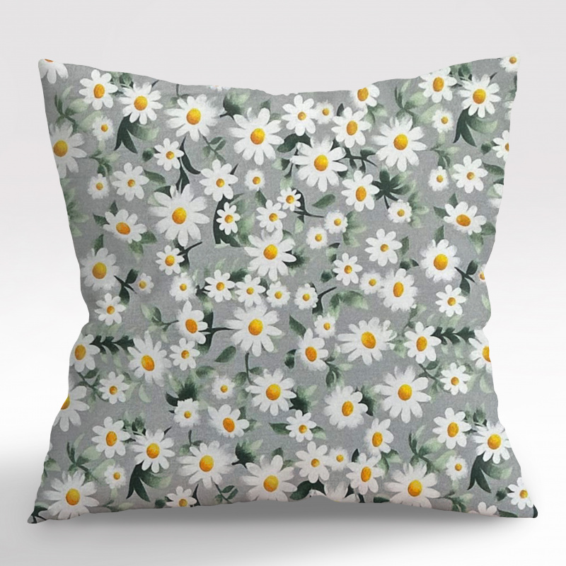 Ervi povlak na polštář bavlněný - Heřmánkové pole na šedém