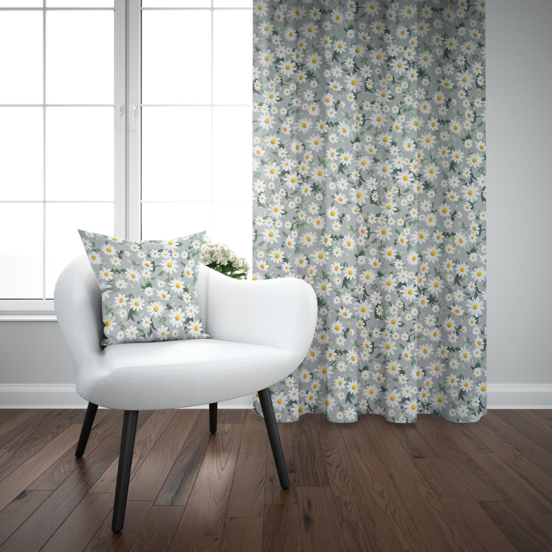 Ervi bavlněný závěs - Heřmánkové pole na šedém