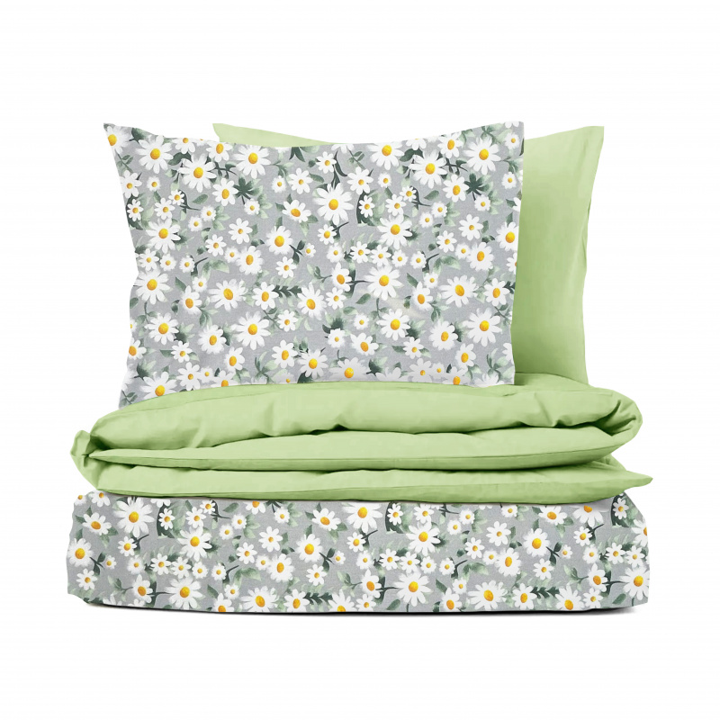 Ervi bavlněné povlečení oboustranné - Heřmánkové pole na šedém/zelené