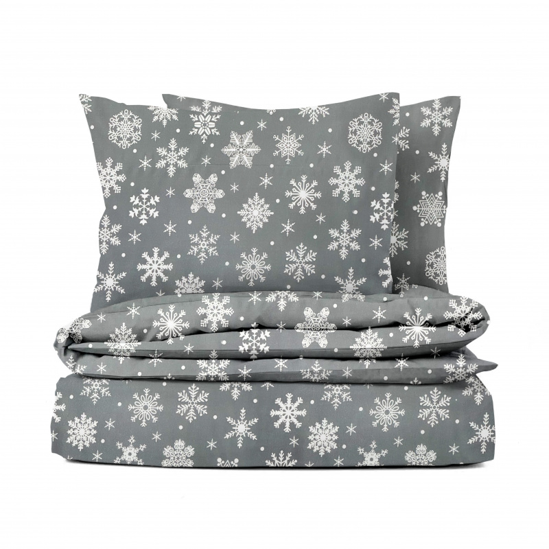 Ervi bavlněné povlečení - sněhové vločky na šedém