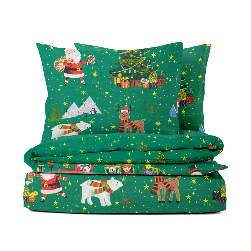 Ervi bavlněné povlečení oboustranné  Vánoční vzor zelený