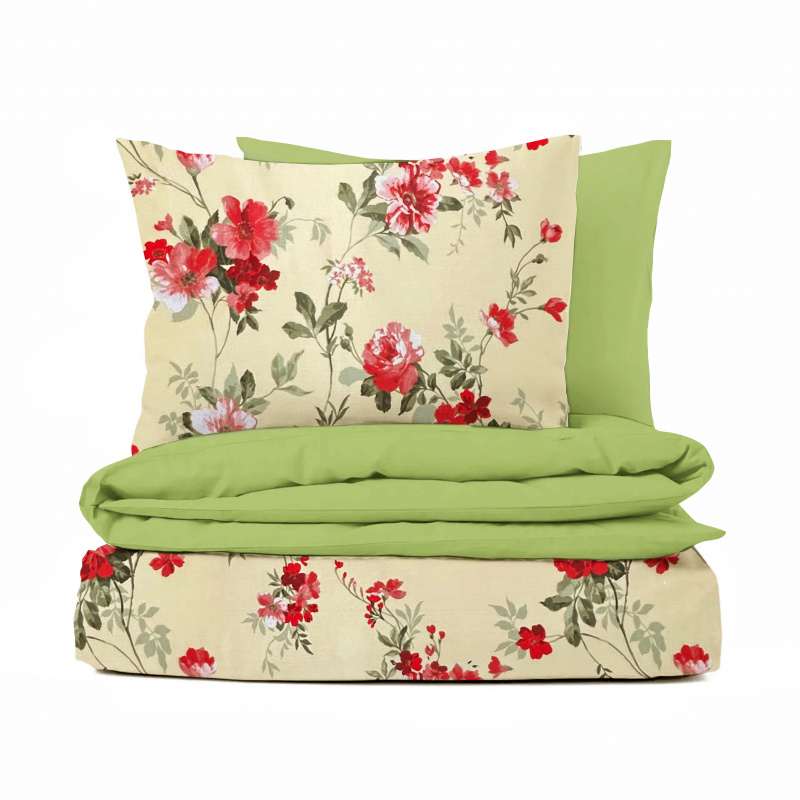 Ervi bavlněné povlečení oboustranné - květy na žlutém/světle olivové