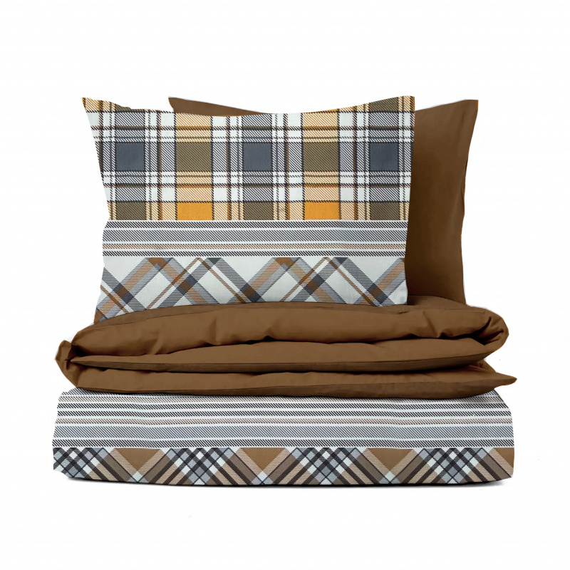 Ervi bavlněné povlečení oboustranné - hnědo-šedé káro/hnědé